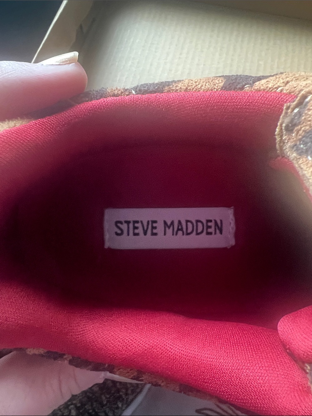 Steve Madden Leopard Print Sneakers with White Stripes and Red Lining - Picture 6 of 10